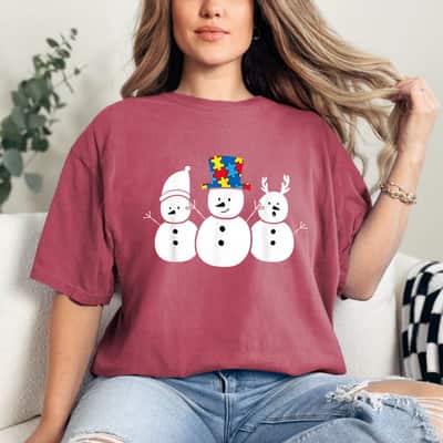 Be Different Christmas Autism For Kids Women Snowman T-Shirt