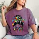 Be Kind Autism Awareness Women Messy Bun T-Shirt