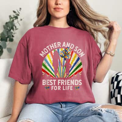 Mother And Son Best Friends For Life Autism Awareness Mom T-Shirt
