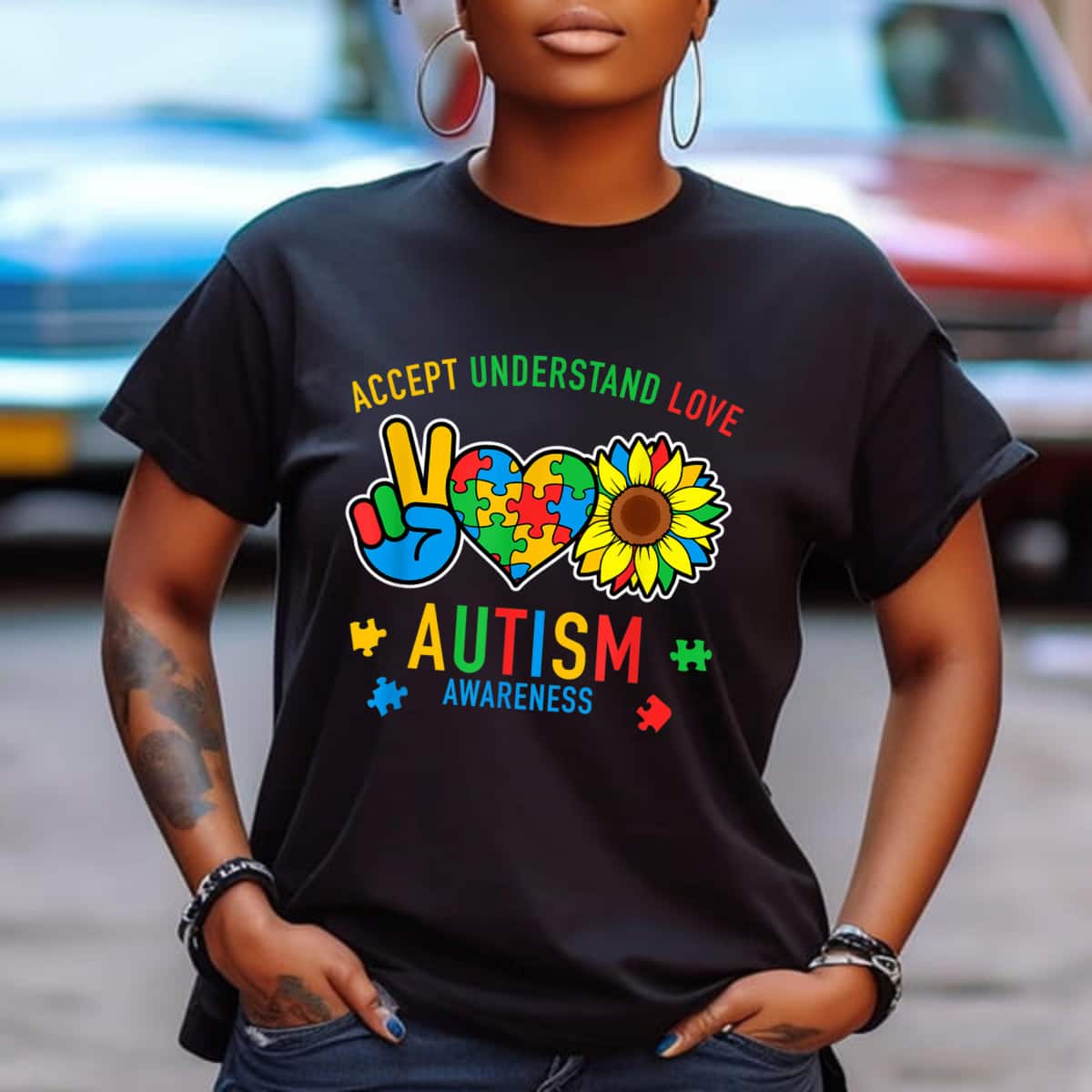 Autism Accept Understand Love Awareness Sunflower T-Shirt Autism Accept Understand Love Awareness Sunflower T-Shirt