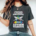 Proud Grandpa Of An Autism Warrior Autistic Awareness Ribbon T-Shirt