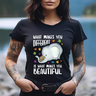 Womens Be Kind Baby Elephant Mom Autism Child Autism Awareness T-Shirt