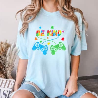 Vintage Video Gamer Puzzle Piece Autism Awareness Be Kind T-Shirt