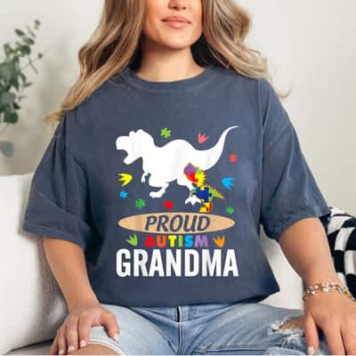 Big Dinosaur T-rex & Autism Child Proud Autism Grandma T-Shirt