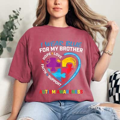 I Wear Blue For My Brother Autism Awareness Puzzle Kids Boys T-Shirt