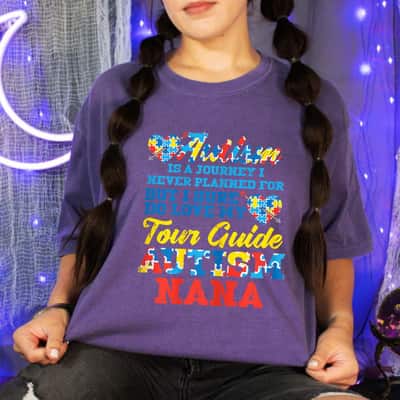 Womens Autism Journey Never Planned Tour Guide Nana Grandma T-Shirt