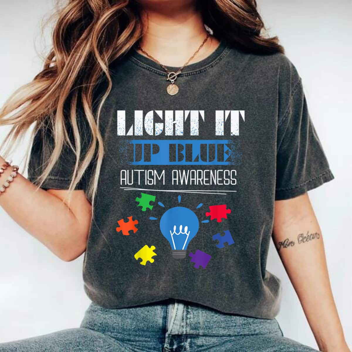 Autism Awareness Light It Up Blue Puzzle T-Shirt Autism Awareness Light It Up Blue Puzzle T-Shirt