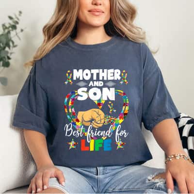 Supportive Women Autism Awareness Mother And Son T-Shirt