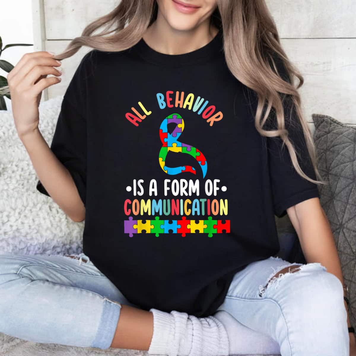 Behavior Is A Form Of Communication ADHD Autism Month Ribbon T-Shirt Behavior Is A Form Of Communication ADHD Autism Month Ribbon T-Shirt