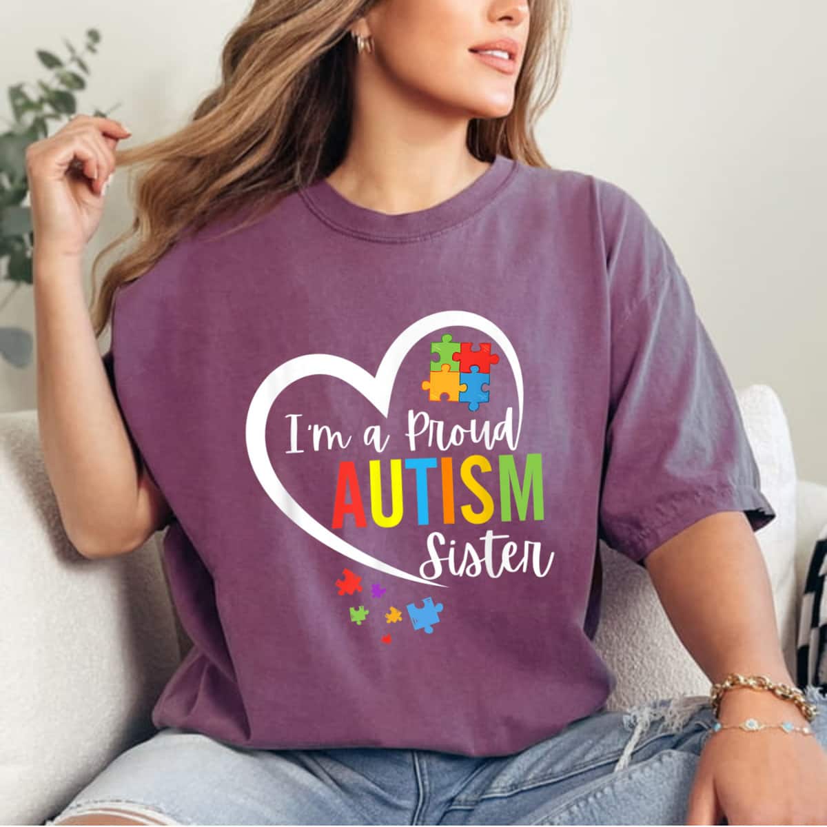 I'm A Proud Autism Sister Love Heart Autism Awareness Puzzle T-Shirt I'm A Proud Autism Sister Love Heart Autism Awareness Puzzle T-Shirt