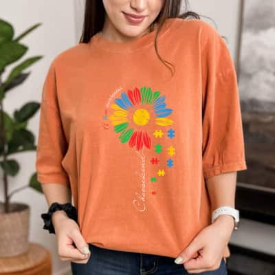 Accept Understand Autistic Kids Autism Awareness Sunflower T-Shirt