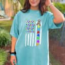 Autism Awareness Puzzle Flag Of The United States Of America T-Shirt