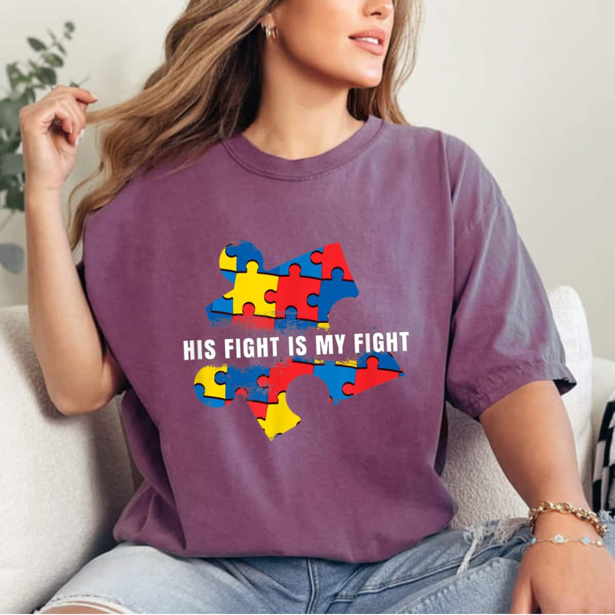AUTISM AWARENESS MOM - His Fight Is My Fight T-Shirt AUTISM AWARENESS MOM - His Fight Is My Fight T-Shirt