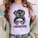 Be Kind Autism Awareness Messy Bun Girl T-Shirt Be Kind Autism Awareness Messy Bun Girl T-Shirt