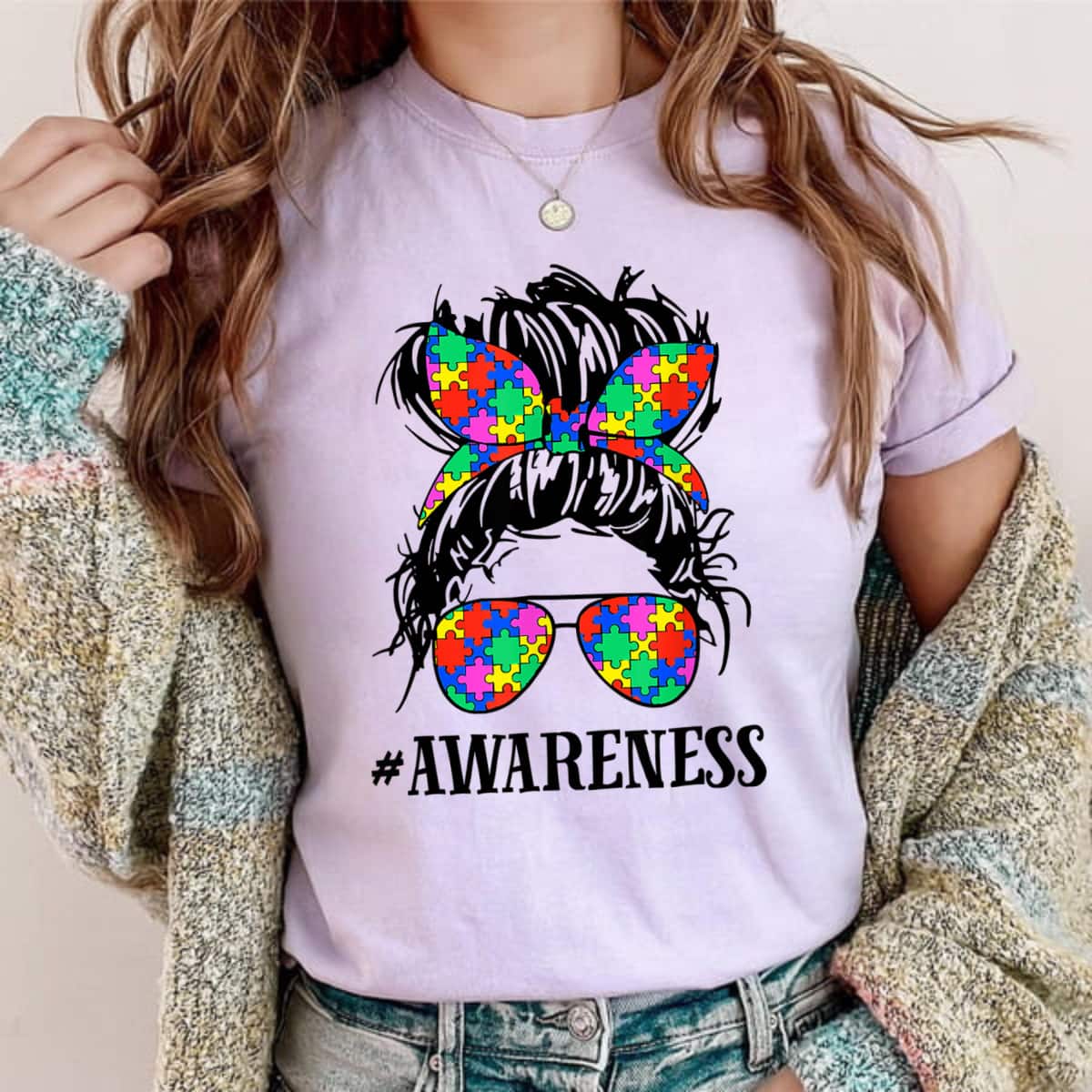 Be Kind Autism Awareness Messy Bun Girl T-Shirt Be Kind Autism Awareness Messy Bun Girl T-Shirt