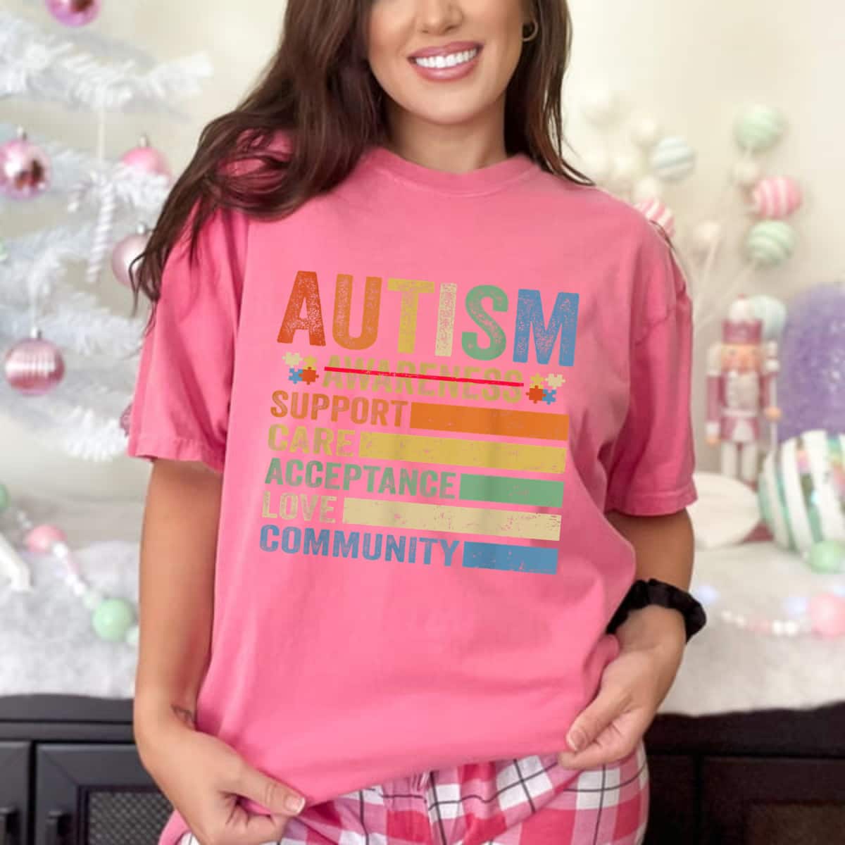 Autism Awareness Support Care Acceptance Mom Dad T-Shirt Autism Awareness Support Care Acceptance Mom Dad T-Shirt