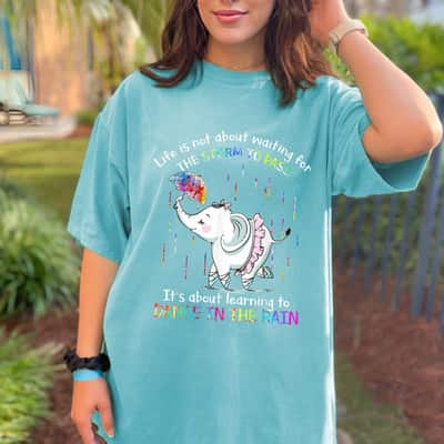 Autism Awareness Elephant Learning To Dance In The Rain T-Shirt