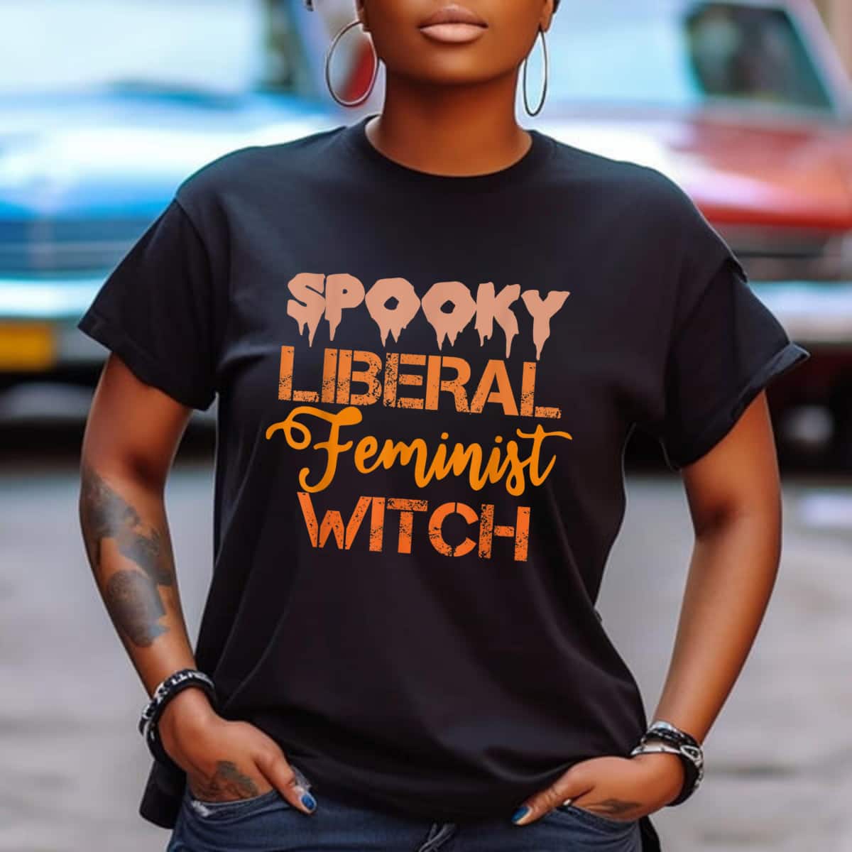 Spooky Liberal Feminist Witch Feminist Messy Bun Halloween T-Shirt Spooky Liberal Feminist Witch Feminist Messy Bun Halloween T-Shirt