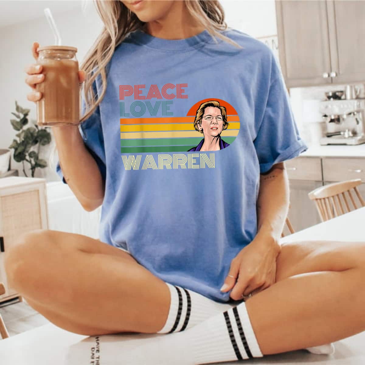 Peace Love Elizabeth Warren Retro Vintage Sunset Feminist T-Shirt Peace Love Elizabeth Warren Retro Vintage Sunset Feminist T-Shirt