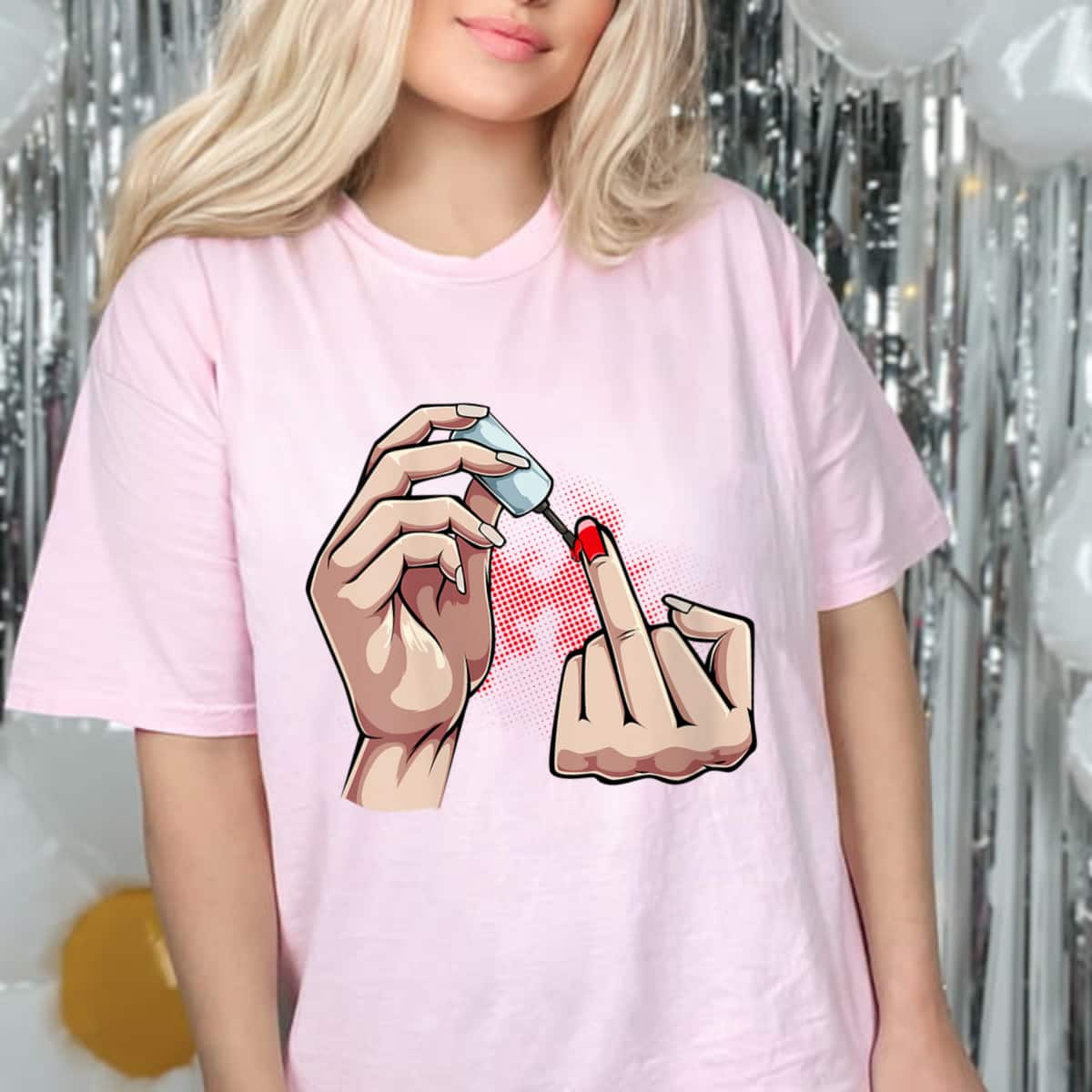 Womens Womens Middle Finger Up Feminist Red Nail Polish Gift Idea T-Shirt Womens Womens Middle Finger Up Feminist Red Nail Polish Gift Idea T-Shirt