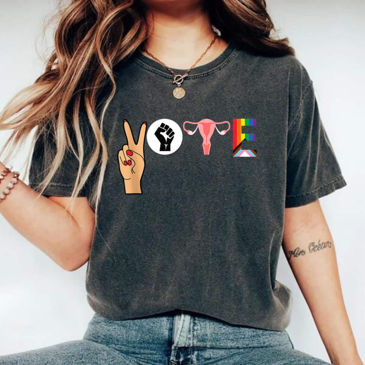 VOTE Peace Sign Hand BLM Fist Ovaries Feminism LGBTQ T-Shirt VOTE Peace Sign Hand BLM Fist Ovaries Feminism LGBTQ T-Shirt