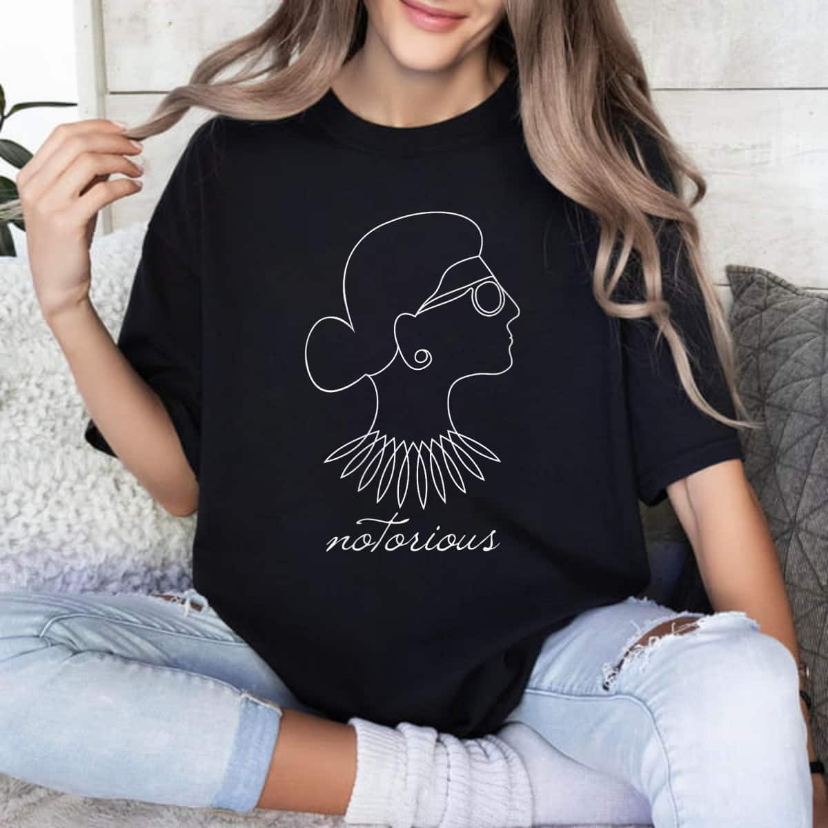 Womens Notorious RBG Feminist Profile Line Drawing T-Shirt Womens Notorious RBG Feminist Profile Line Drawing T-Shirt