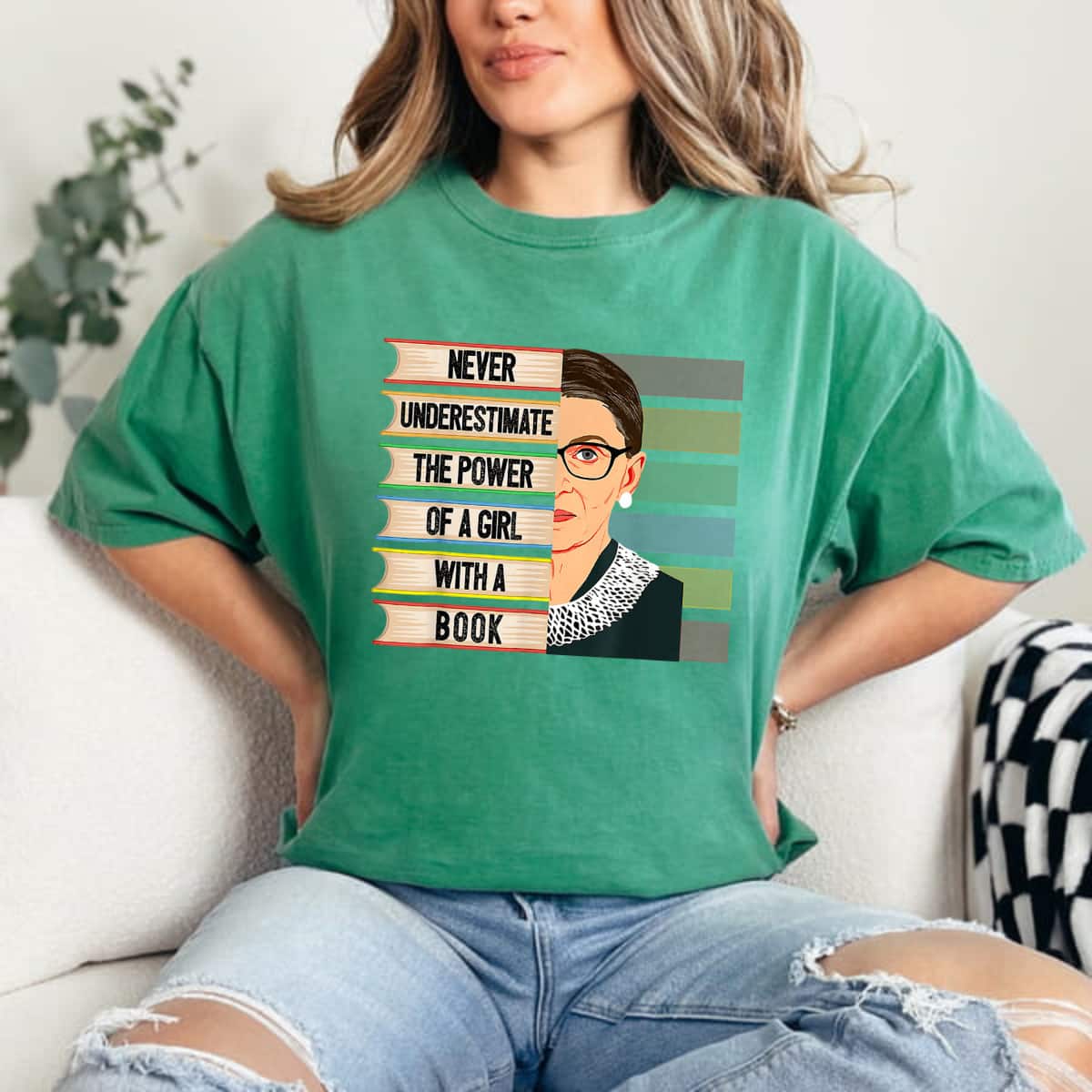 Feminist Ruth Bader Ginsburg RBG Quote Girl With Book T-Shirt Feminist Ruth Bader Ginsburg RBG Quote Girl With Book T-Shirt