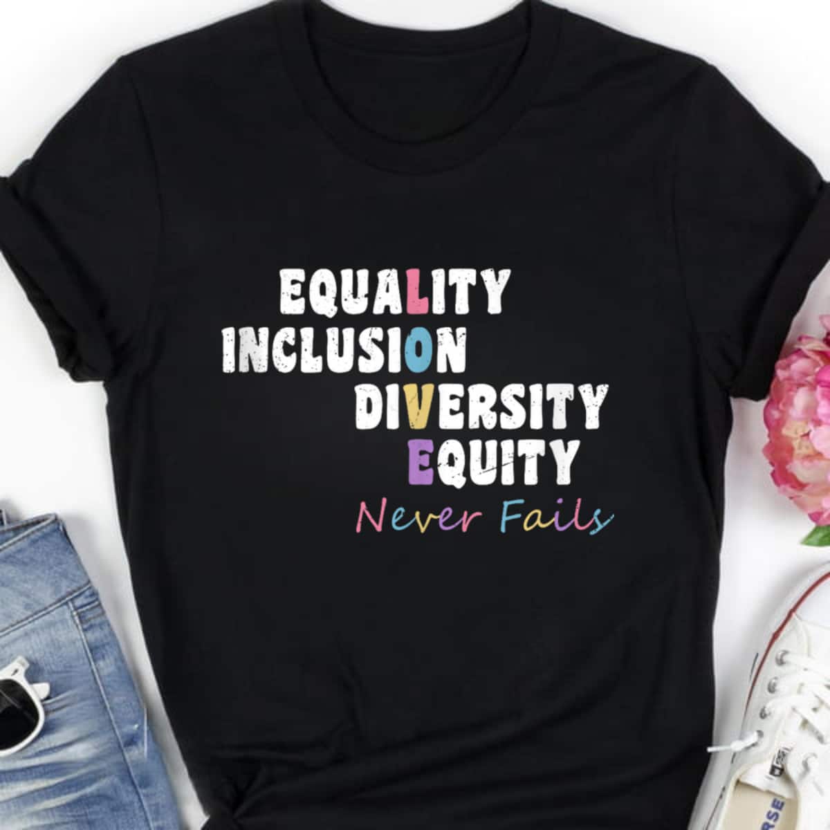 Equality Inclusion Diversity Equity Love Never Fails Justice T-Shirt Equality Inclusion Diversity Equity Love Never Fails Justice T-Shirt