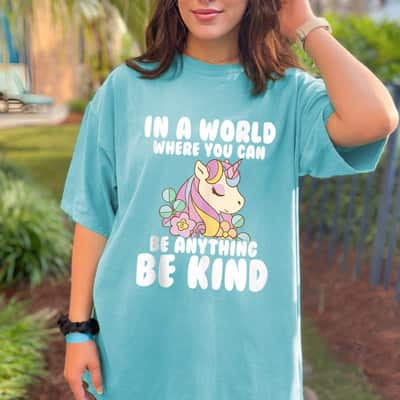 Girls Unicorn Kids You Can Be Anything Be Kind Kindness T-Shirt