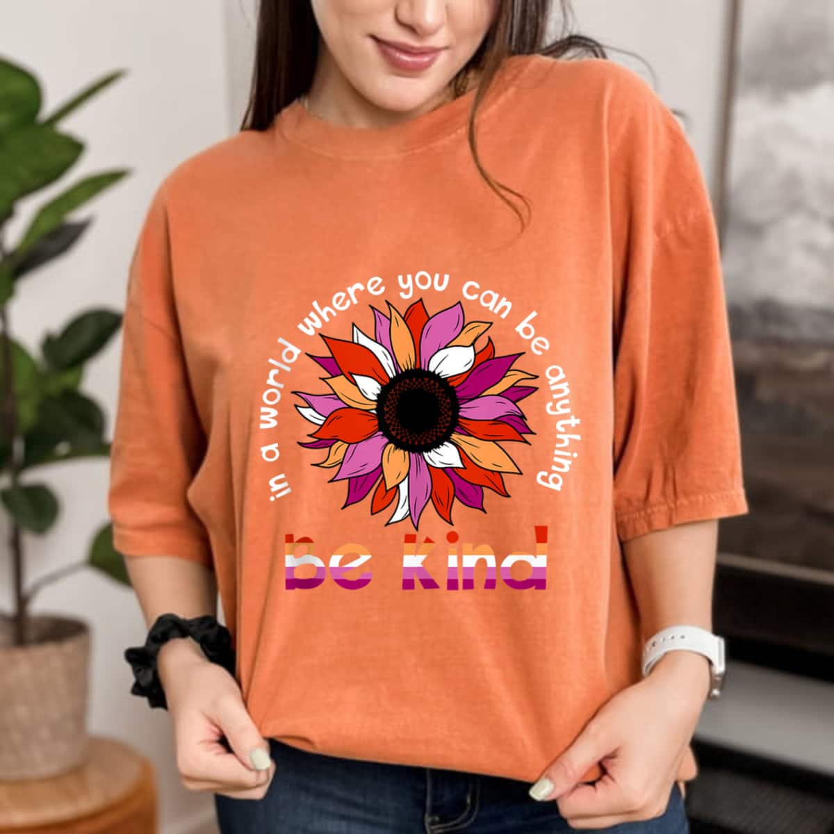 Be Kind Sunflower Lesbian Flag Color Proud LGBT Ally Pride T-Shirt Be Kind Sunflower Lesbian Flag Color Proud LGBT Ally Pride T-Shirt