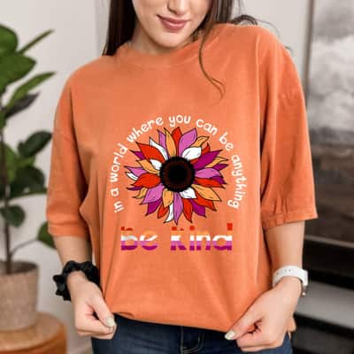 Be Kind Sunflower Lesbian Flag Color Proud LGBT Ally Pride T-Shirt