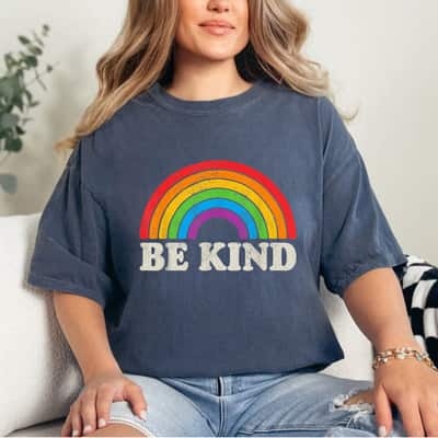 LGBTQ Be Kind Gay Pride LGBT Ally Rainbow Flag Retro Vintage T-Shirt