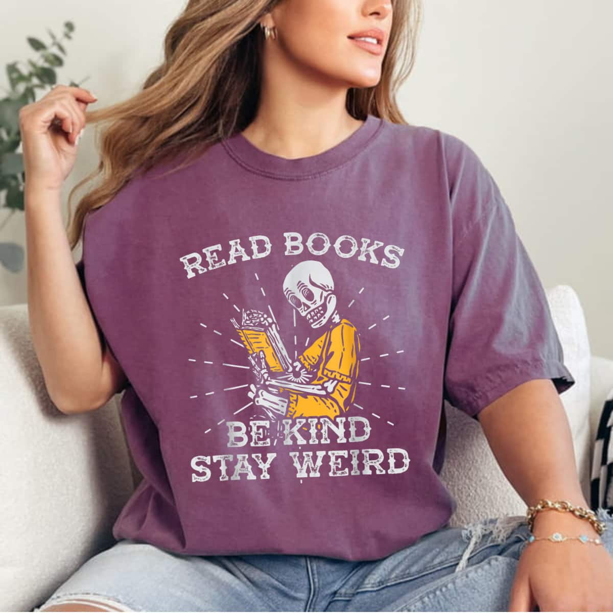 Read Books Be Kind Stay Weird Skeleton Reading Book T-Shirt Read Books Be Kind Stay Weird Skeleton Reading Book T-Shirt