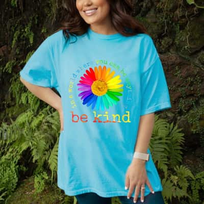 Womens Be Kind Daisy Flower Rainbow LGBT Gay Lesbian Pride T-Shirt