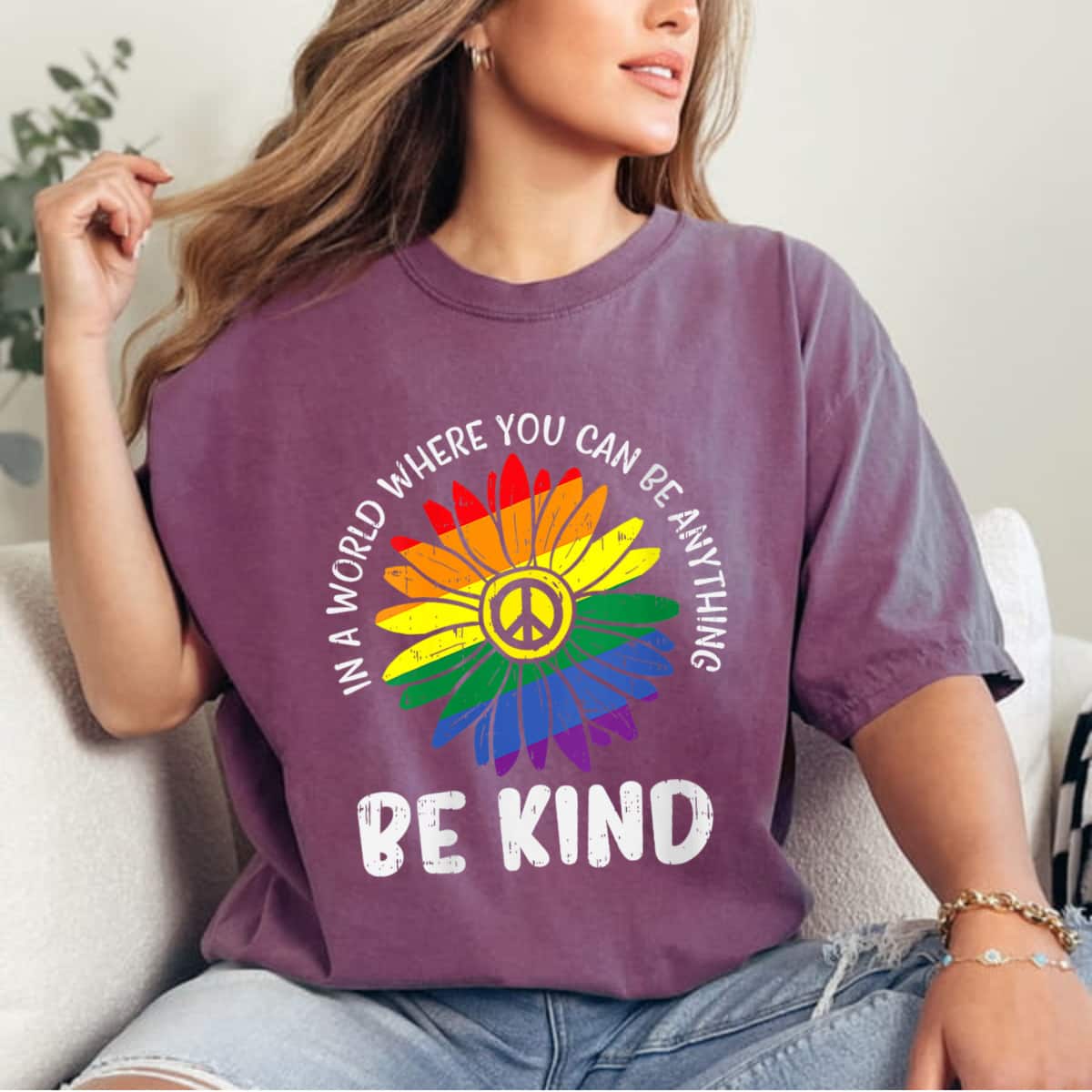 Womens World Be KInd Rainbow Daisy Peace Hippie Gay Pride LGBT T-Shirt Womens World Be KInd Rainbow Daisy Peace Hippie Gay Pride LGBT T-Shirt