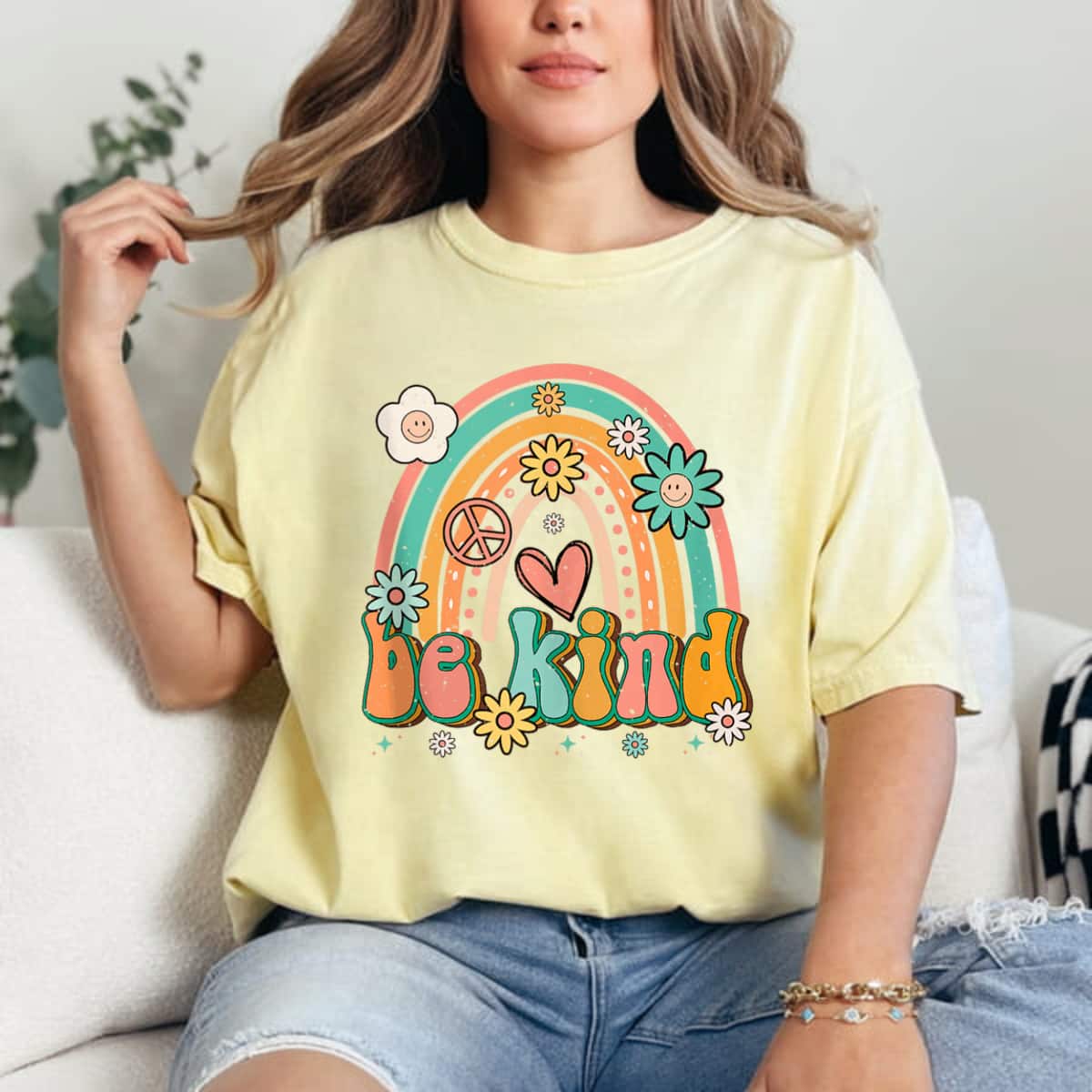 Be Kind Rainbow Retro Groovy Flowers Hearts Love Gardening T-Shirt Be Kind Rainbow Retro Groovy Flowers Hearts Love Gardening T-Shirt