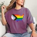 Progress Pride Flag USA LGBTQ Equality Gay Bi Pride July 4th T-Shirt