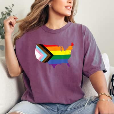 Progress Pride Flag USA LGBTQ Equality Gay Bi Pride July 4th T-Shirt