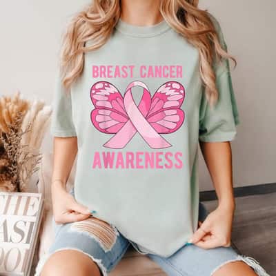 Butterfly Cancer Warrior Pink Ribbon Breast Cancer Awareness T-Shirt