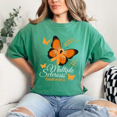 Multiple Sclerosis Awareness Orange Ribbon Butterfly T-Shirt