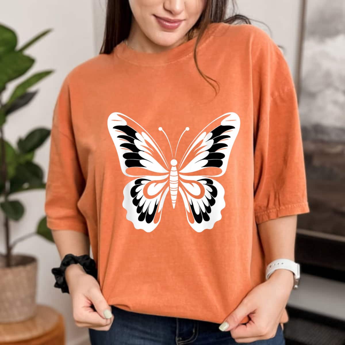 Cute Black And White Butterfly Graphic T-Shirt Cute Black And White Butterfly Graphic T-Shirt