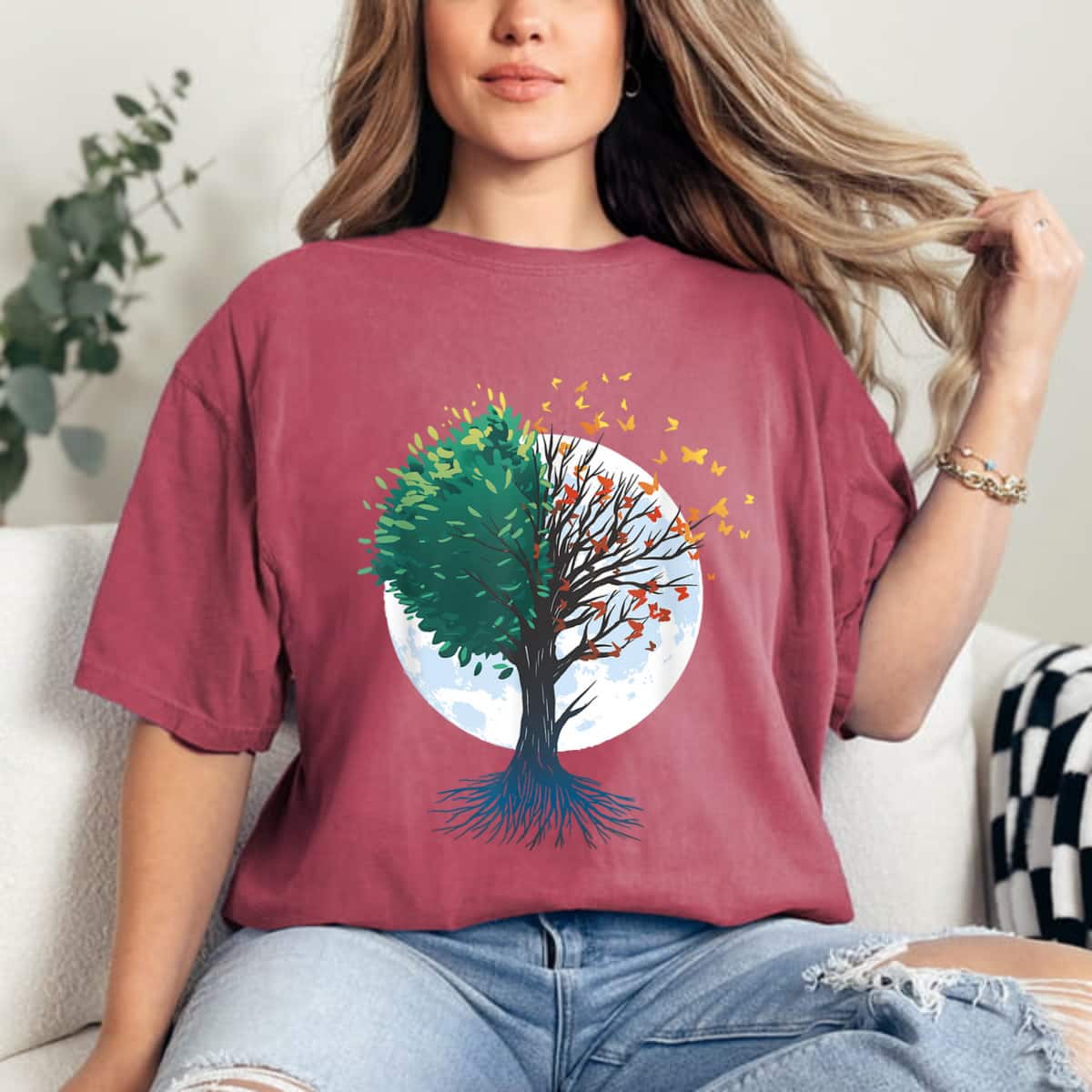 Tree And Butterflies Moon T-Shirt Tree And Butterflies Moon T-Shirt