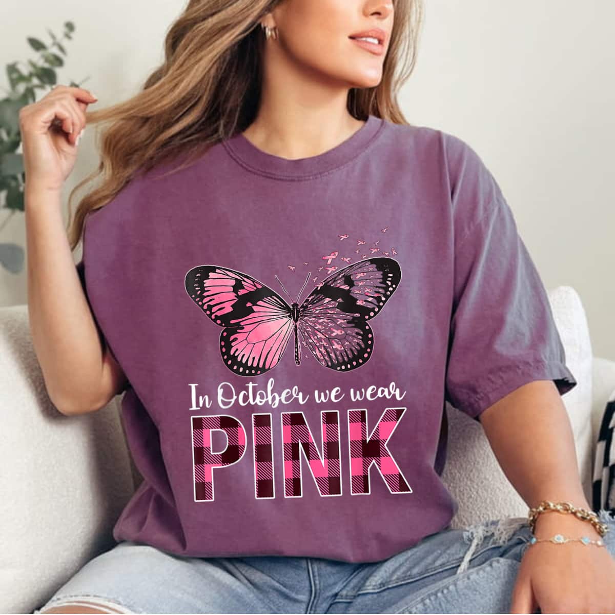 In October We Wear Pink Butterfly T-Shirt In October We Wear Pink Butterfly T-Shirt
