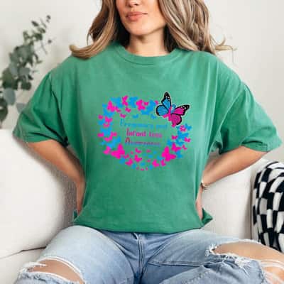 Womens Pink Blue Butterfly Pregnancy & Infant Loss Awareness Women T-Shirt