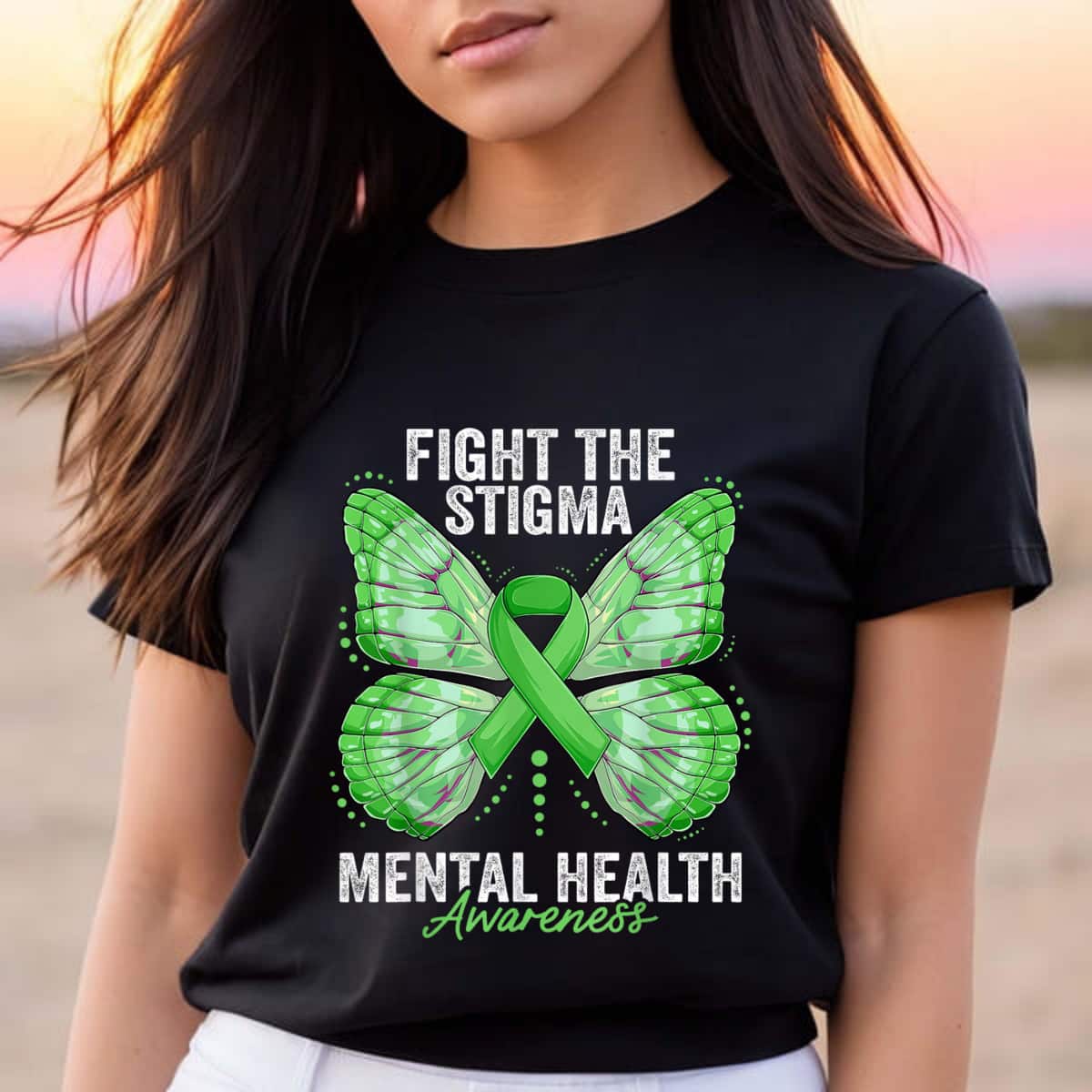 Mental Health Awareness Month Butterfly Light Green Ribbon T-Shirt Mental Health Awareness Month Butterfly Light Green Ribbon T-Shirt