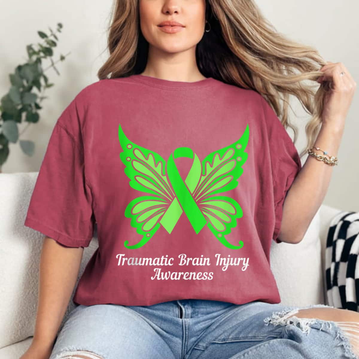 Ribbon Butterfly Traumatic Brain Injury T-Shirt Ribbon Butterfly Traumatic Brain Injury T-Shirt