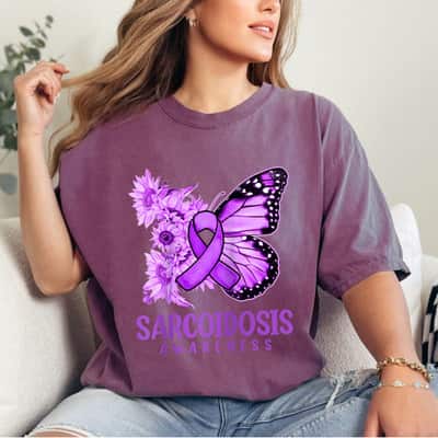Butterfly Ribbon Sarcoidosis Awareness Support T-Shirt