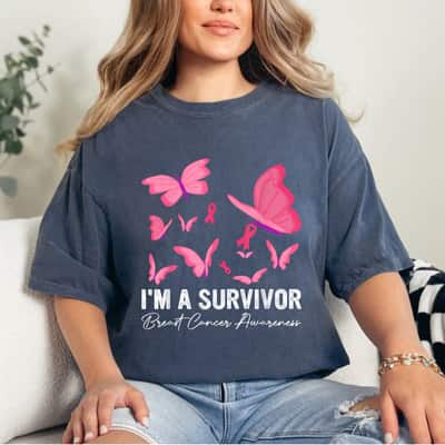 Butterfly Heart I'm A Survivor Breast Cancer Awareness T-Shirt