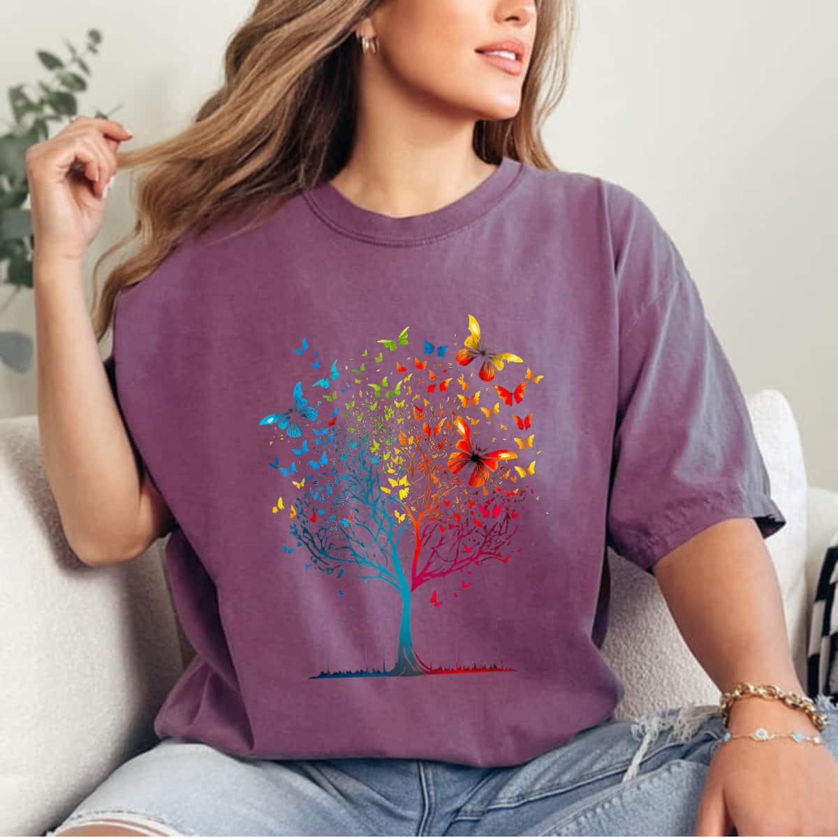 Butterflies Tree Beautiful Graphic T-Shirt Butterflies Tree Beautiful Graphic T-Shirt