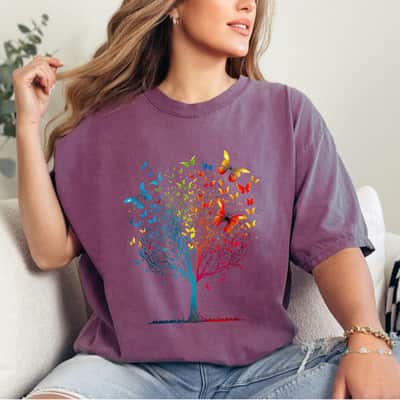 Butterflies Tree Beautiful Graphic T-Shirt Butterflies Tree Beautiful Graphic T-Shirt